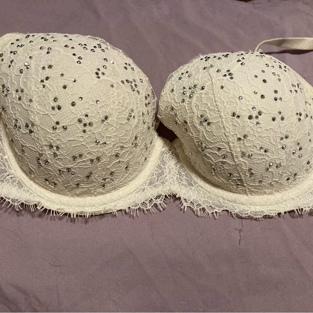 White Lace Bra with Sparkling Accents